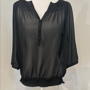 New York & Company Black Sheer Blouse